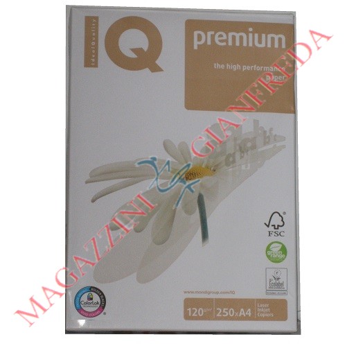 RISMA DI CARTA A4 BIANCA IQ 250 FOGLI 120 GR. F.TO MM 210 X 297